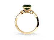 Leaf Motif Engagement Ring Setting for Fancy Green Asscher Cut Center with Pave Band and Prong Head in Yellow Gold