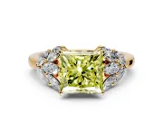 Leaf Cluster Engagement Ring Setting for Fancy Yellow Princess Cut Center with Marquise Accents and Prong Head in Yellow Gold
