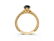 Solitaire Engagement Ring Setting for Fancy Black Marquise Center with Engraved Milgrain Band and Prong Head in Yellow Gold