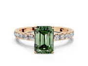 Solitaire Engagement Ring Setting for Fancy Green Emerald Cut Center with Large Accent Band and Prong Head in Rose Gold