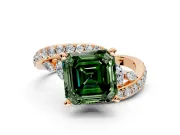 Solitaire Engagement Ring Setting for Fancy Green Asscher Cut Center with Pave Bypass Twist Band and Prong Head in Rose Gold