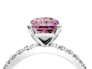 Solitaire Engagement Ring Setting for Fancy Pink Radiant Cut Center with Fine Pave Band and Claw Prong Head in Platinum