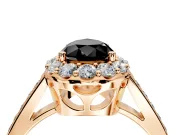 Floral Halo Engagement Ring Setting for Fancy Black Pear-Shaped Center with Large Halo Accents and Prong Head in Rose Gold