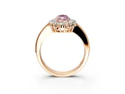 Halo Engagement Ring Setting for Fancy Pink Marquise Center with Milgrain Channel Band and Prong Head in Rose Gold