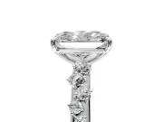 Cluster Engagement Ring Setting for Radiant Cut Center with Round Cut Accent Band and Prong Head in White Gold
