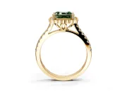 Milgrain Floral Halo Engagement Ring Setting for Fancy Green Asscher Cut Center with Pave Band and Prong Head in Yellow Gold