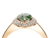 Halo Engagement Ring Setting for Fancy Green Marquise Center with Plain Tapered Band and Prong Head in Rose Gold