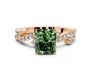 Solitaire Engagement Ring Setting for Fancy Green Radiant Cut Center with Bar-Station Pave Twist and Prong Head in Rose Gold