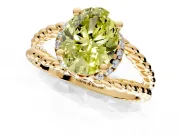Halo Engagement Ring Setting for Fancy Yellow Oval Center with Rope Twist Split Shank and Prong Head in Yellow Gold