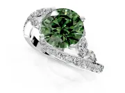 Solitaire Engagement Ring Setting for Fancy Green Round Cut Center with Pave Bypass Twist Band and Prong Head in Platinum