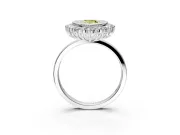 Halo Engagement Ring Setting for Fancy Yellow Pear-Shaped Center with Milgrain Bezel Rim, Plain Band and Prong Head in Sterling Silver