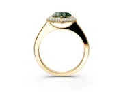 Halo Engagement Ring Setting for Fancy Green Heart-Shaped Center with Plain Tapered Band and Prong Head in Yellow Gold