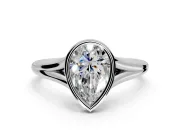 Solitaire Engagement Ring Setting for Pear-Shaped Center with V Split Shank and Bezel Head in Sterling Silver