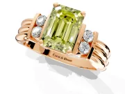 Solitaire Engagement Ring Setting for Fancy Yellow Emerald Cut Center with Grooved Bar Accent Band and Prong Head in Rose Gold