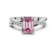 Solitaire Engagement Ring Setting for Fancy Pink Emerald Cut Center with Half-Pave Crossover Band and Prong Head in Platinum