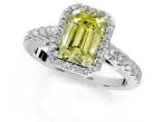 Halo Engagement Ring Setting for Fancy Yellow Emerald Cut Center with Full Pave Band and Prong Head in Sterling Silver