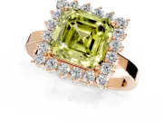 Starburst Halo Engagement Ring Setting for Fancy Yellow Asscher Cut Center with Flat Cathedral Band and Prong Head in Rose Gold