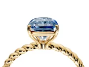 Solitaire Engagement Ring Setting for Fancy Blue Radiant Cut Center with Plain Twisted Rope Band and Prong Head in Yellow Gold