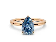 Hidden Halo Engagement Ring Setting for Fancy Blue Pear-Shaped Center with Thin Rounded Band and Prong Head in Rose Gold