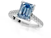 Solitaire Engagement Ring Setting for Fancy Blue Emerald Cut Center with Widening Pave Band and Claw Prong Head in Sterling Silver