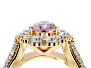 Large Accent Halo Engagement Ring Setting for Fancy Pink Pear-Shaped Center with Pave Split Shank and Prong Head in Yellow Gold