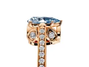 Cathedral Engagement Ring Setting for Fancy Blue Pear-Shaped Center with Antique-Style Pave Band and Prong Head in Rose Gold