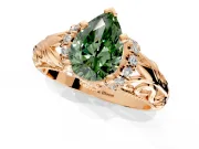 Solitaire Engagement Ring Setting for Fancy Green Pear-Shaped Center with Filigree Accent Basket and Prong Head in Rose Gold