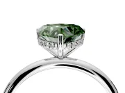 Hidden Halo Engagement Ring Setting for Fancy Green Heart-Shaped Center with Thin Round-Wire Band and Prong Head in White Gold