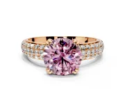 Solitaire Engagement Ring Setting for Fancy Pink Round Cut Center with Multi-Row Pave Accents and Basket Head in Rose Gold