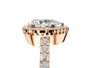 Halo Engagement Ring Setting for Pear-Shaped Center with Inner Milgrain Border and Prong Head in Rose Gold