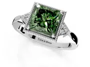 Cluster Engagement Ring Setting for Fancy Green Princess Cut Center with Milgrain Shoulder Clusters and Prong Head in Platinum