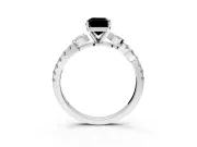 Leaf Motif Engagement Ring Setting for Fancy Black Emerald Cut Center with Pave Band and Prong Head in Sterling Silver