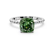 Solitaire Engagement Ring Setting for Fancy Green Cushion Cut Center with Plain Twisted Rope Band and Prong Head in Sterling Silver