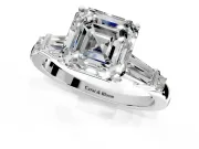 Bar-Set Engagement Ring Setting for Asscher Cut Center with Tapered Baguette Accents and Prong Head in Platinum
