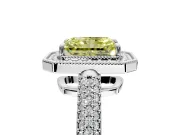 Milgrain Halo Engagement Ring Setting for Fancy Yellow Radiant Cut Center with Three-Sided Pave Band and Prong Head in Sterling Silver