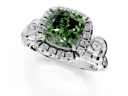 Halo Engagement Ring Setting for Fancy Green Cushion Cut Center with Open Scroll Shoulders and Prong Head in Sterling Silver