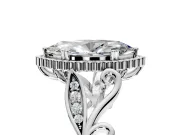 Halo Engagement Ring Setting for Marquise Center with Leaf Motif Split Shank and Prong Head in Sterling Silver
