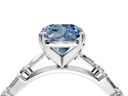 Baguette Engagement Ring Setting for Fancy Blue Cushion Cut Center with Alternating Bar-Set Band and Prong Head in Platinum