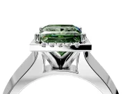 Halo Engagement Ring Setting for Fancy Green Princess Cut Center with Knife Ridge Cathedral Band and Prong Head in White Gold