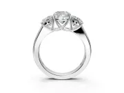3 Stone Engagement Ring Setting for Cushion Cut Center with Raised Basket Heads and Prong Head in Sterling Silver
