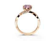 Solitaire Engagement Ring Setting for Fancy Pink Cushion Cut Center with Narrow Twist Pave Band and Prong Head in Rose Gold