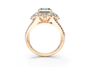 Halo Engagement Ring Setting for Fancy Green Asscher Cut Center with Two-Strand Split Shank and Prong Head in Rose Gold