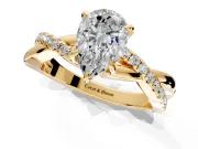 Crossover Engagement Ring Setting for Pear-Shaped Center with Pave and Plain Strands and Prong Head in Yellow Gold