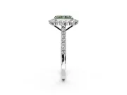 Halo Engagement Ring Setting for Fancy Green Radiant Cut Center with Single-Row Pave, Open Basket and Prong Head in White Gold