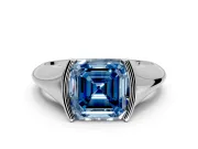 Tension Engagement Ring Setting for Fancy Blue Asscher Cut Center with Wide Tapered Band and Tension Head in Sterling Silver