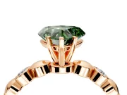Solitaire Engagement Ring Setting for Fancy Green Heart-Shaped Center with Beaded Bezel Station Band and Prong Head in Rose Gold