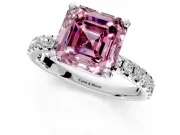 Solitaire Engagement Ring Setting for Fancy Pink Asscher Cut Center with Large Accents and Prong Head in White Gold