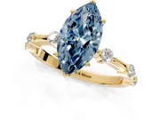 Solitaire Engagement Ring Setting for Fancy Blue Marquise Center with Bezel Station Band and Prong Head in Yellow Gold
