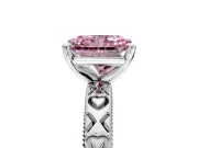 Solitaire Engagement Ring Setting for Fancy Pink Radiant Cut Center with XO Engraved Band and Prong Head in Platinum