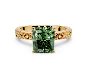 Solitaire Engagement Ring Setting for Fancy Green Radiant Cut Center with Milgrain X Pattern Band and Prong Head in Yellow Gold
